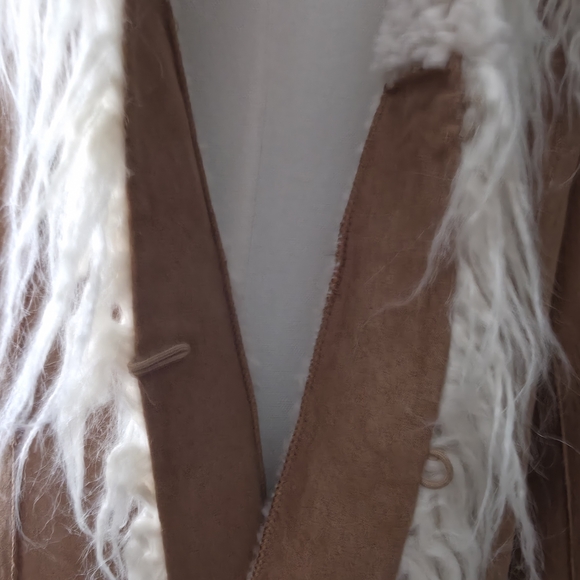 Women's Brown and Cream Faux Fur Trim Coat - Picture 2 of 4